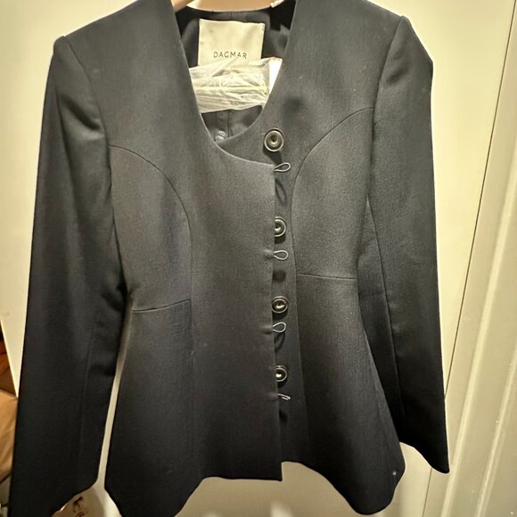 House of Dagmar Navy Collarless Wool-Blend Blazer size 32 - Picture 3 of 7